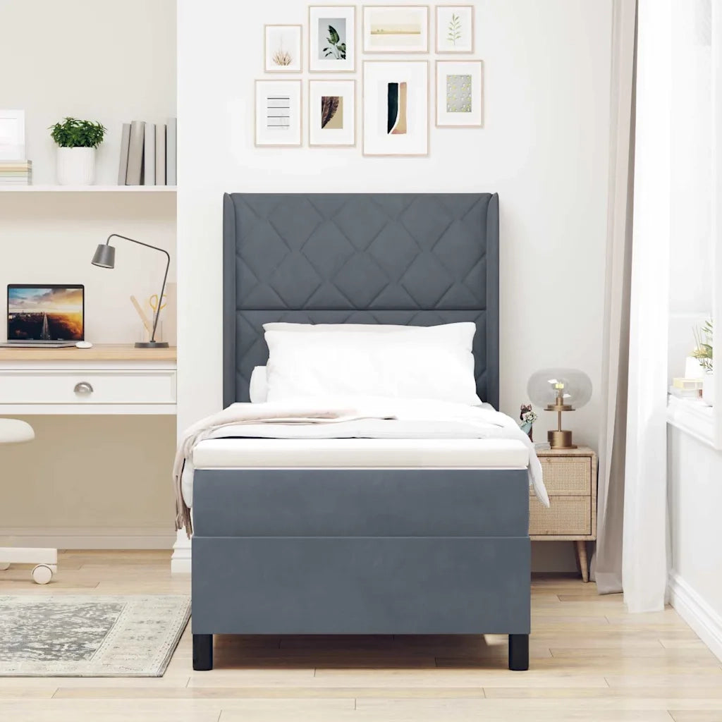 Letto a molle con materasso Grigio scuro 100 x 200 cm Velluto 3342051