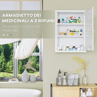 Armadietto Medicinali a 3 Ripiani 40x15x53,5 cm con Serratura e 2 Chiavi in Acciaio Bianco