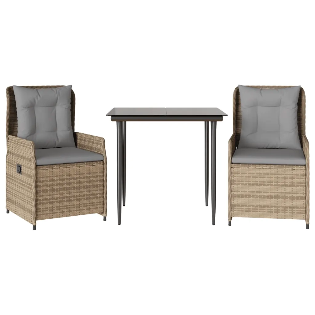 Set da Pranzo da Giardino 3 pz | Set Salotto da Giardino con Cuscini Beige in Polyrattan