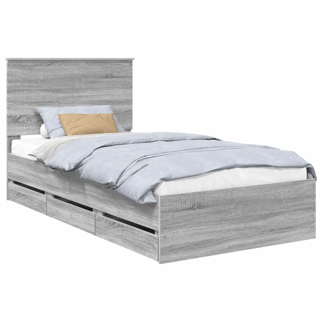 Struttura del letto con cassetto-Giroletto con contenitore-Rete del Letto Grigio Sonoma 100 x 200 cm 289130