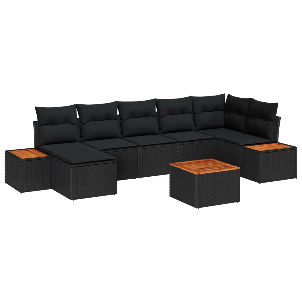 Set di divani da giardino 8 pezzi con cuscini in polyrattan nero