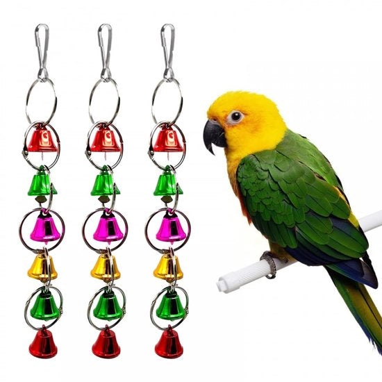 Belle per pappagalli, 3 campanelli colorati, 15 cm di lunghezza, gabbia per pappagalli, campanelli appesi, giocattoli per pappagalli, uccelli, pappagalli, valpappagalli, pappagalli africani grigi, arini