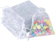 Confezioni di Organza per Regali - Set di 50 - Motivo Neve - Pacchetti di Regalo Bianchi