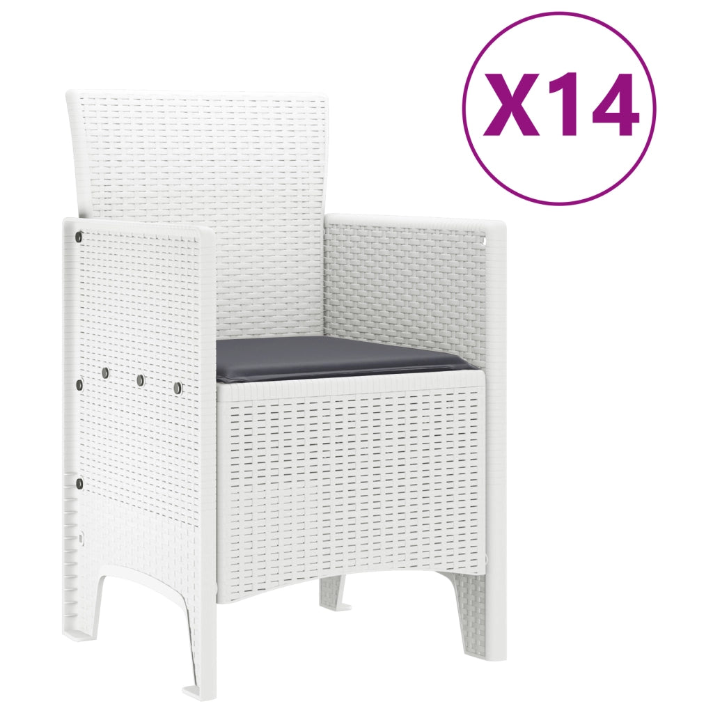 Set da Pranzo da Giardino 15 Pezzi con Cuscini Bianco Polyrattan