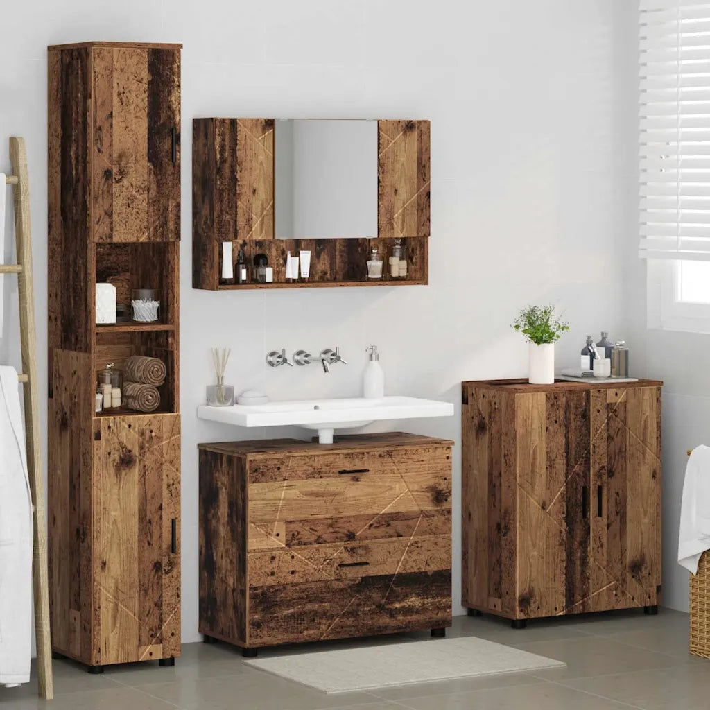 Set di mobili per il bagno con cassetto 4 pcs Legno vecchio
