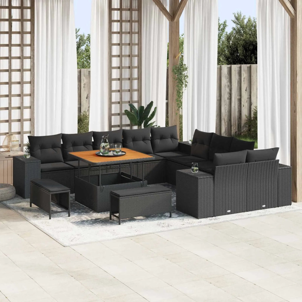 Set Divano da Giardino con cuscino 13 pcs Nero polyrattan 3364004