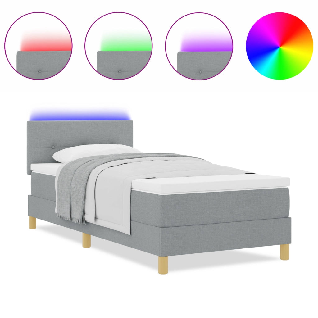 Letto con Box Spring con Materasso e LED Grigio Chiaro 90x200 cm Tessuto