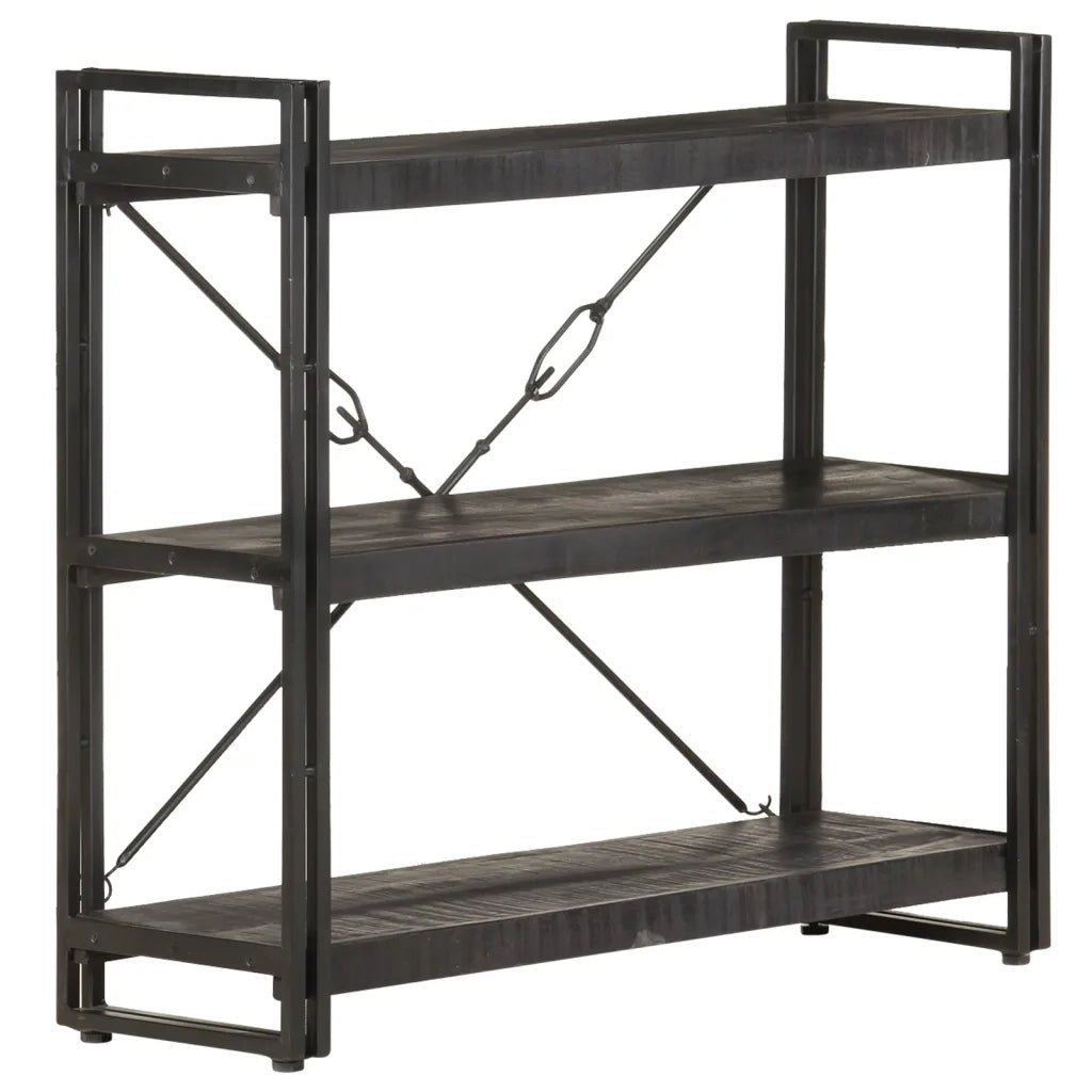 Libreria a 3 Ripiani 90x30x80cm Nero in Legno Massello di Mango 320627