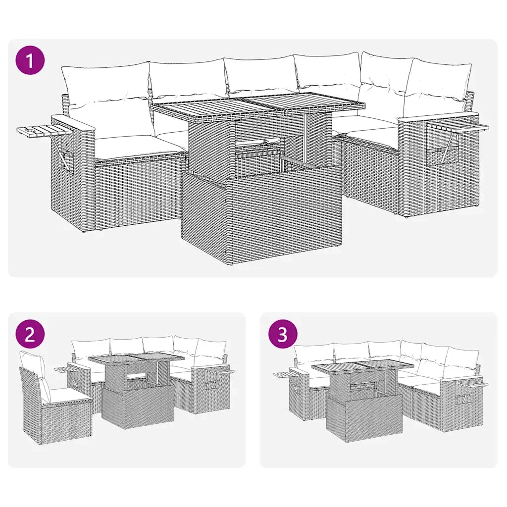 Set Divano da Giardino 6 pz con Cuscini Beige Polyrattan Acacia 3327601