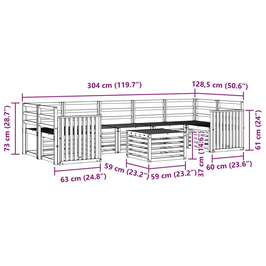 Set divani 8 pcs Naturale Legno di Acacia Massello