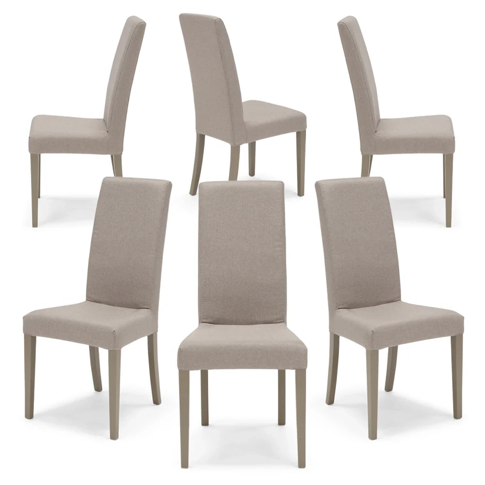 Set 6 sedie imbottite EDI per sala da pranzo, cucina, soggiorno, 100% Made in Italy, design moderno, struttura robusta in legno in tinta, schienale e seduta rivestiti con tessuto sfoderabile colore Tortora