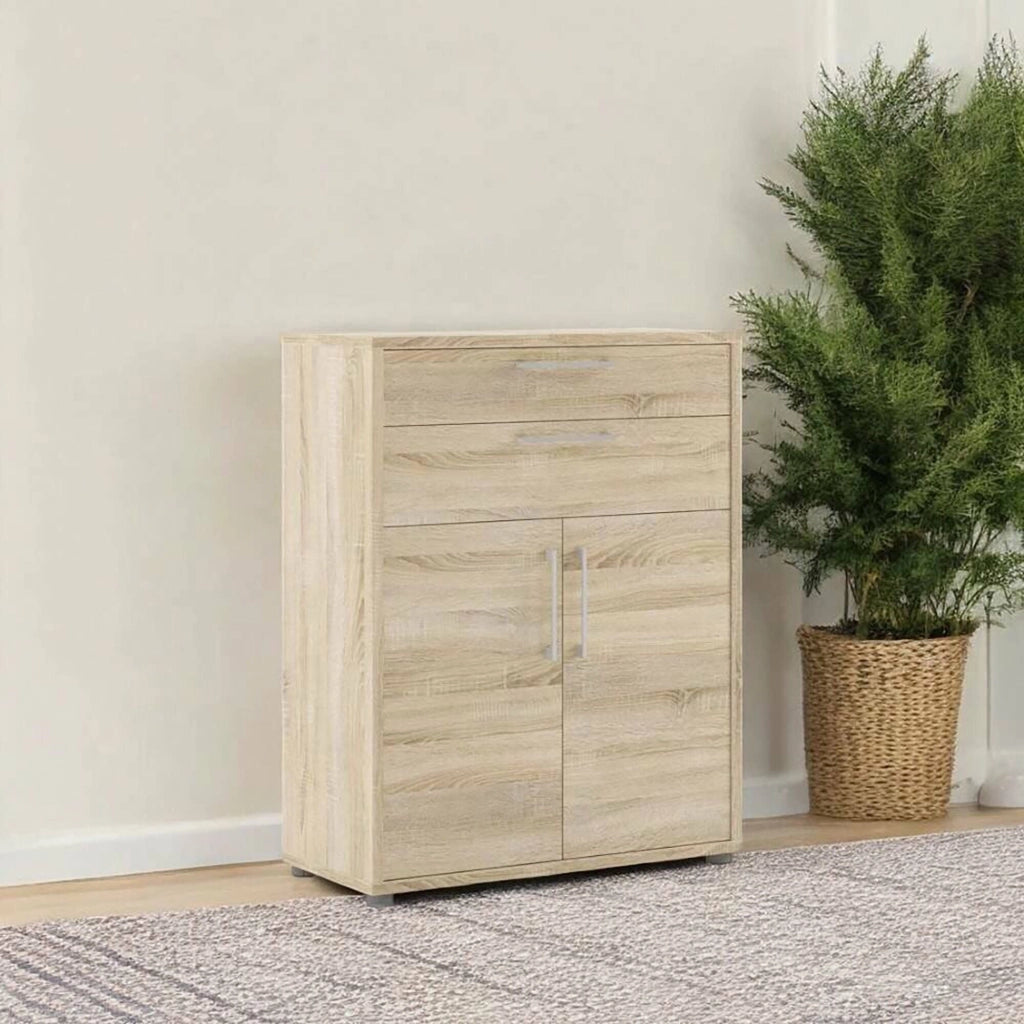 Credenza Agra, Buffet da soggiorno, Madia da salotto, Dispensa da cucina, 89x40 h113 cm, Quercia