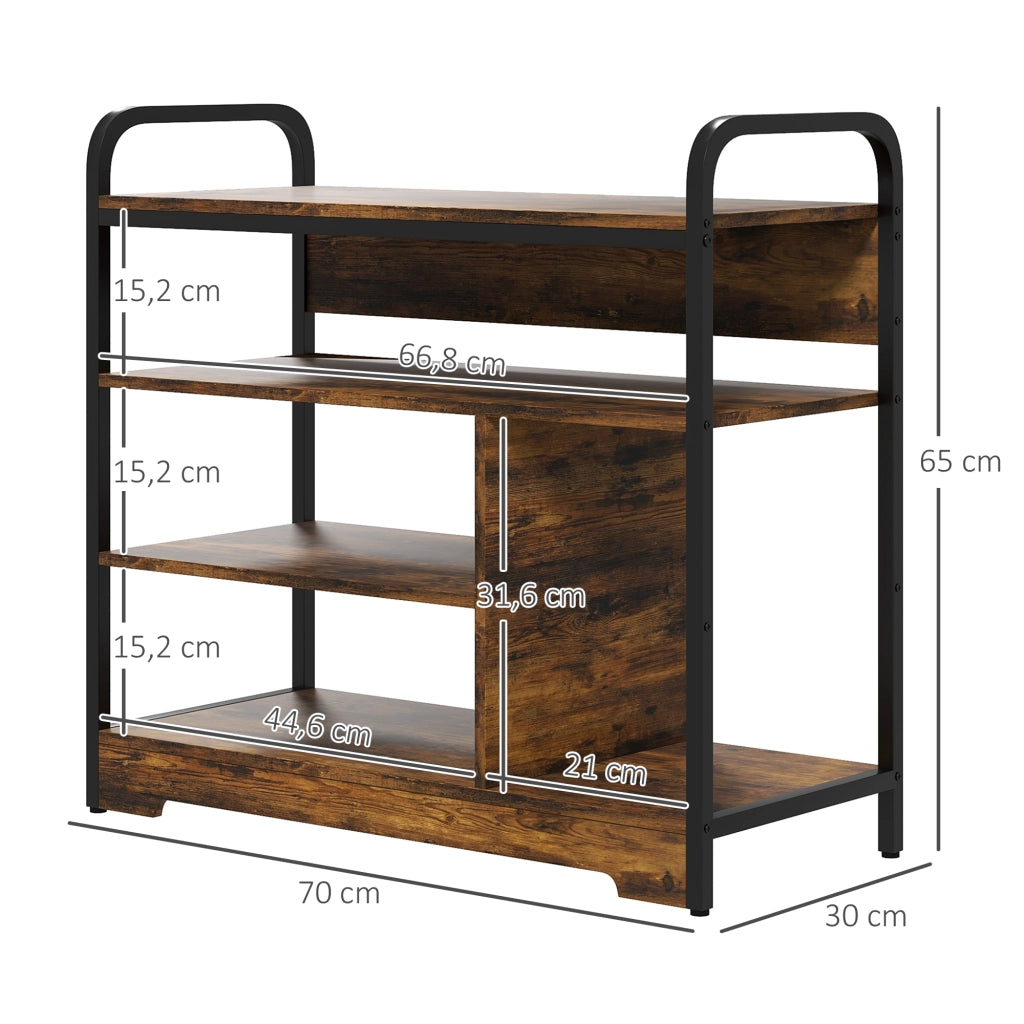Scarpiera a 4 livelli con ripiano alto, struttura in metallo, 70 x 30 x 65 cm, marrone