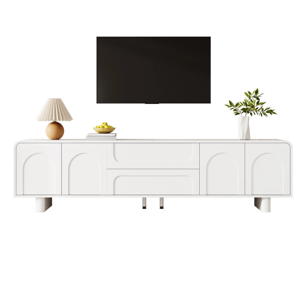 Mobile TV con 4 ante; 2 cassetti e passacavi - per soggiorno - 180×40×46 cm - bianco