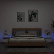 Comodini con Luci LED 2pz-Set di 2 Tavolino da notte Bianchi 40x39x48,5 cm