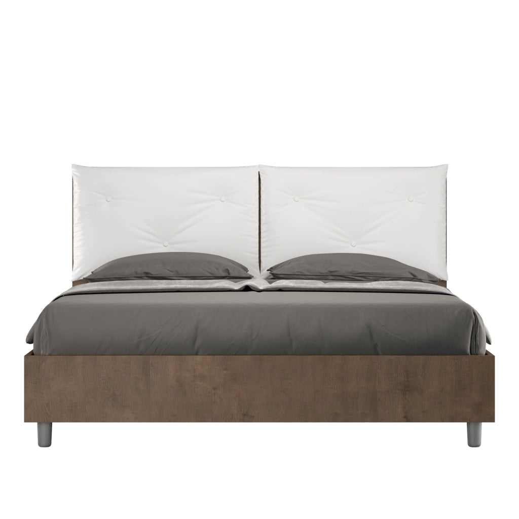 BS COM Letto matrimoniale contenitore 160x200 Noce cuscini similpelle bianco