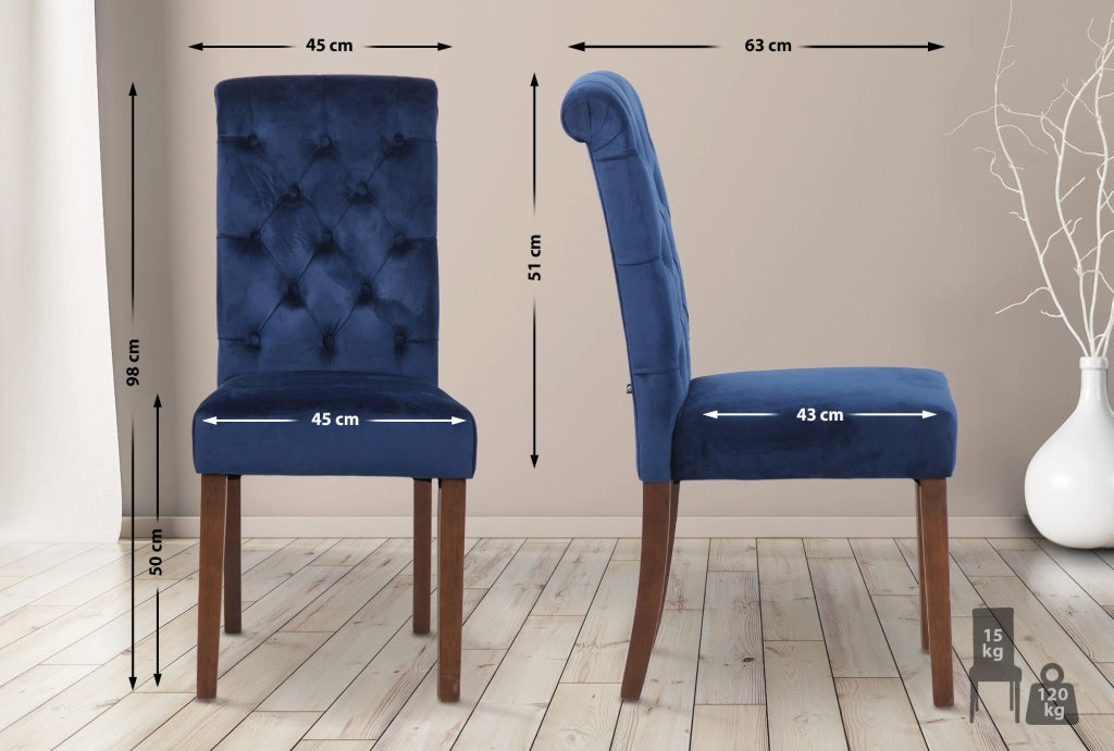 Set di 2 sedie da pranzo Lisburn blu,Velluto