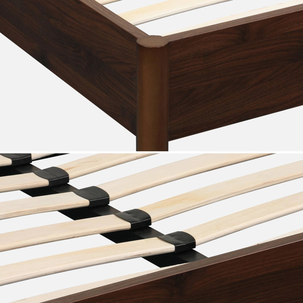 Letto con rete a doghe 140x190cm decorazione legno, noce