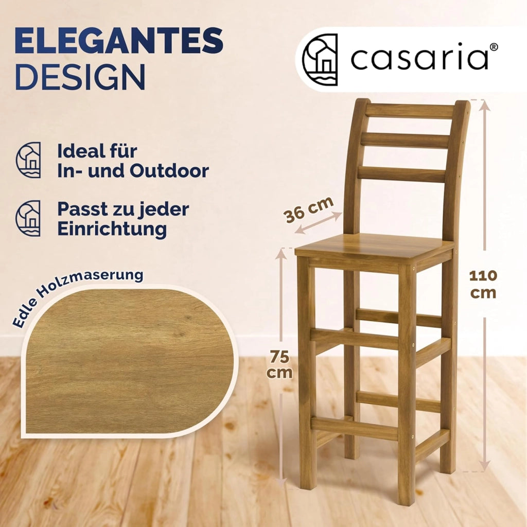 ® Set 2 Sgabelli Rustici in Legno con Schienale 75cm con Poggiapiedi Sgabello Sedie Bar Giardino