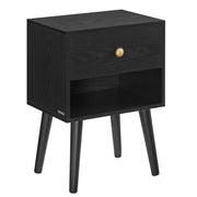 Comodini/tavolini con cassetto e vano aperto gambe in legno 28 x 39 x 55 cm tavolini per soggiorno camera da letto divano nero 12_0007700