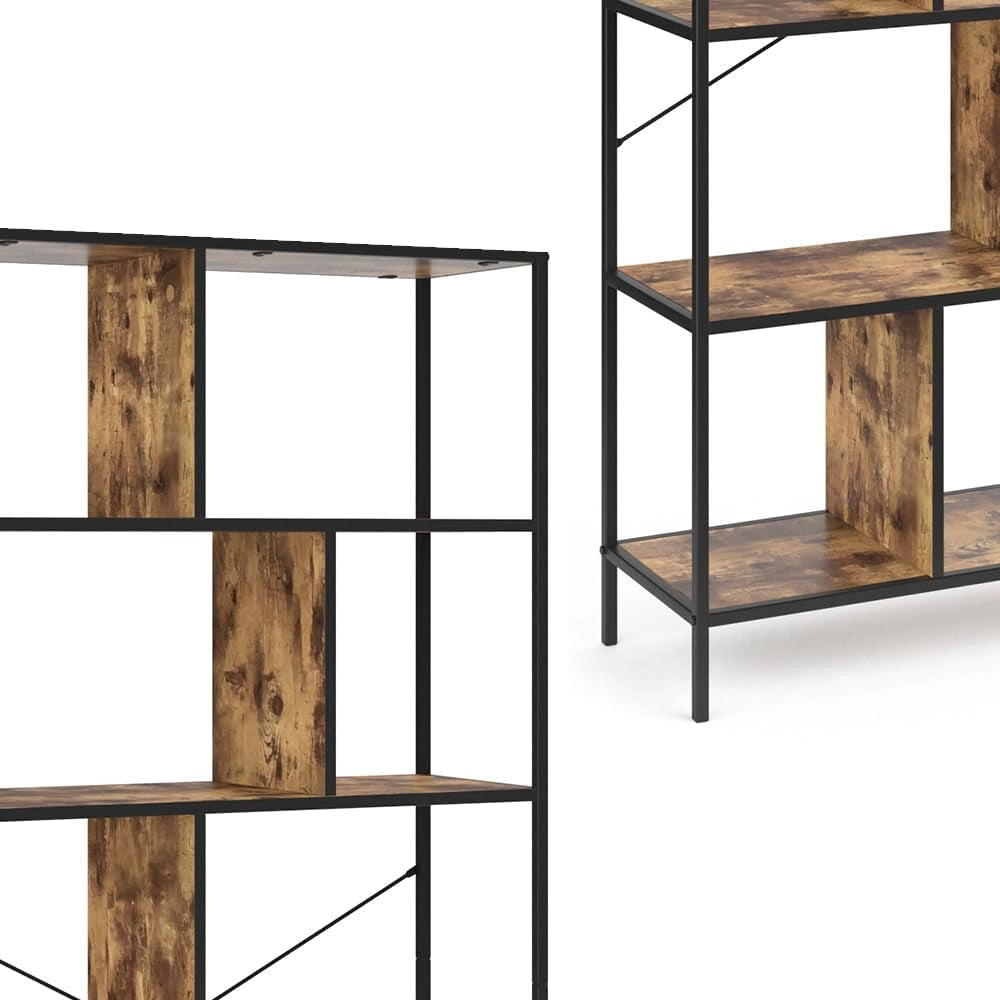 Divisorio per ambienti Fyrk, Legno antico, 80 x 180 cm, utilizzabile come divisorio con struttura in metallo e ripiani aperti