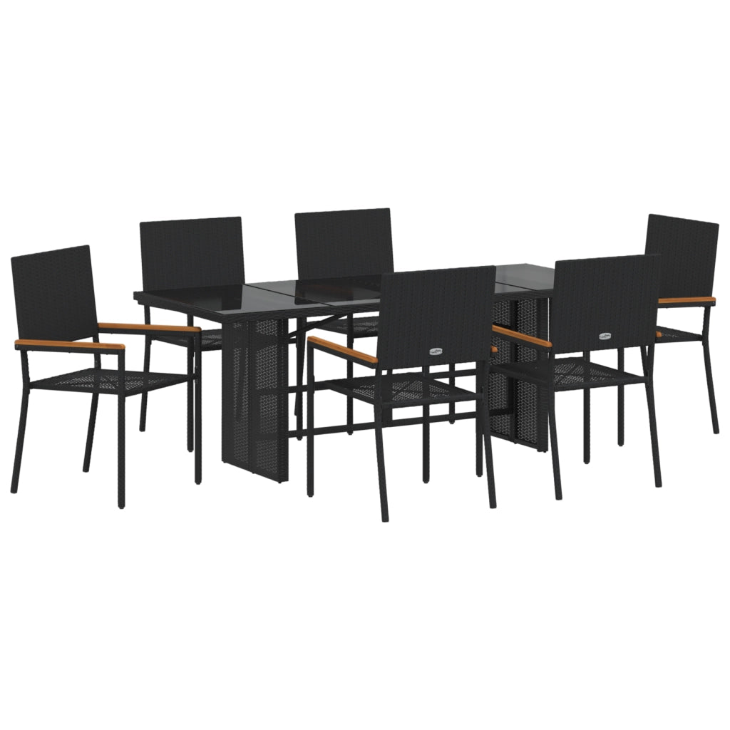 Set pranzo giardino  7 pezzi Polyrattan nero