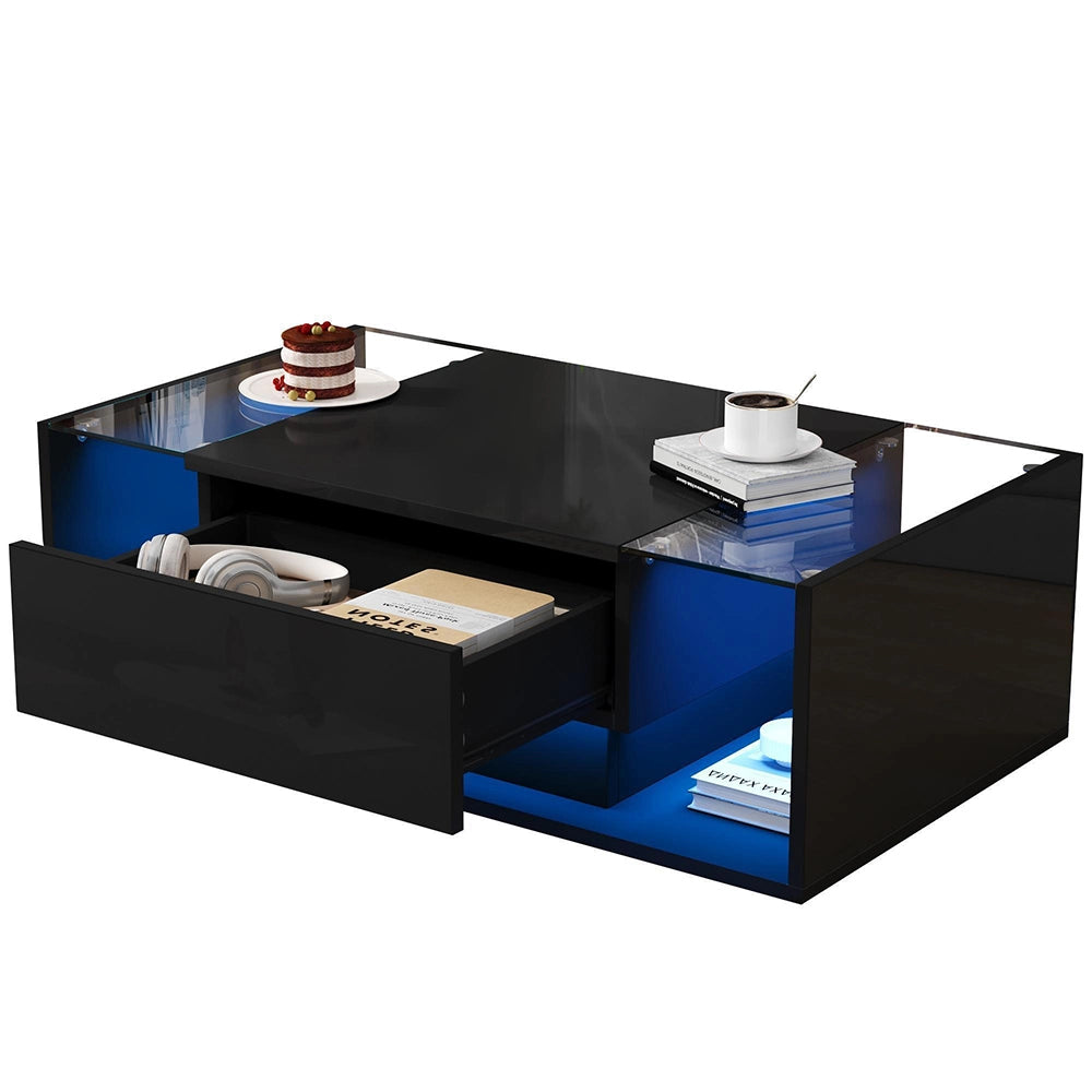 Tavolino minimalista - Xylo - 100x50cm vetro LED nero