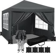 Gazebo da Giardino Richiudibile 3x3m Gazebo da Esterno in Ferro Regolabile in Altezza Tendone Pieghevole con Telo Idrorepellente,Set di 4 Sacchi di Sabbia, Facile da Montare Antracite