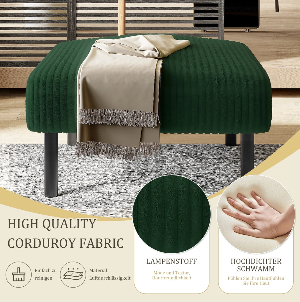 Pouf poggiapiedi in velluto a coste con struttura in metallo; 56 x 51 x 39 cm; verde smeraldo