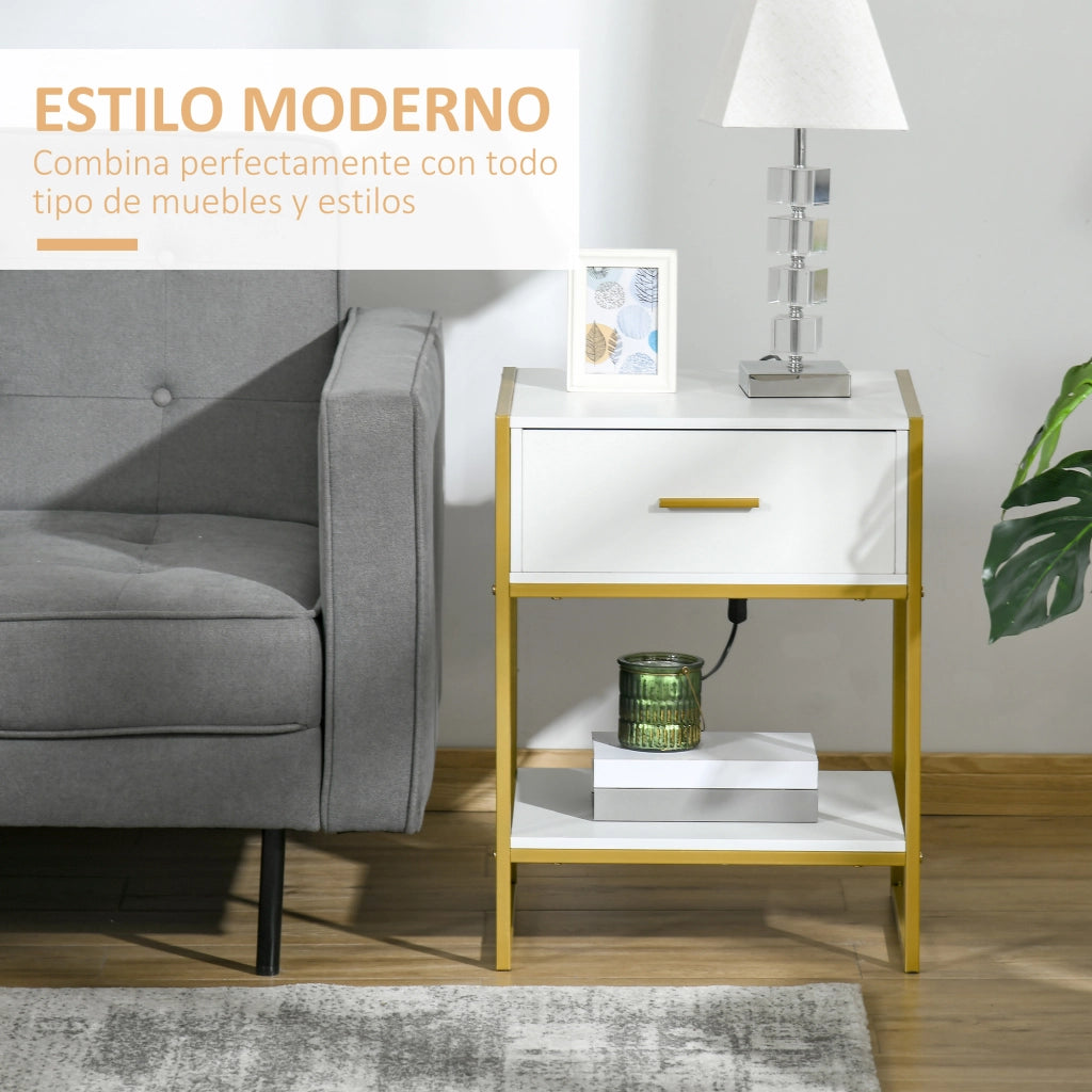 Comodino con cassetto e ripiano ¨C Zephmum ¨C Bianco 45x40x60 cm