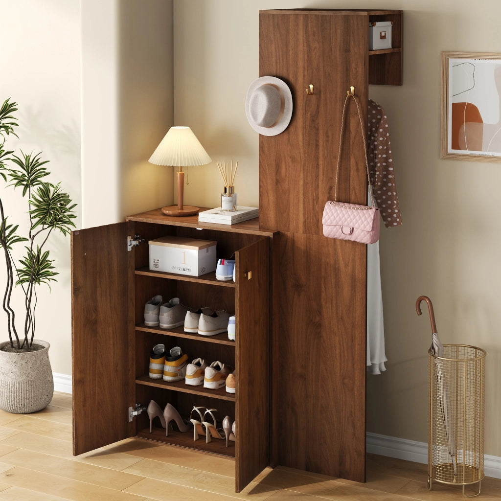Guardaroba compatto 115x38.5x191.5 cm con scarpiera e ripiani regolabili in MDF noce