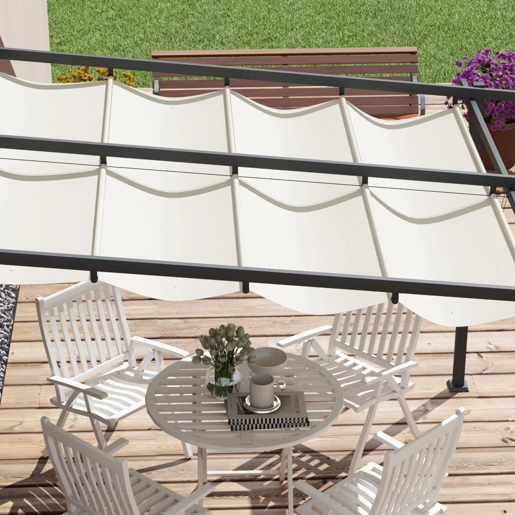 Pergola a parete 3 x 3 m con tetto scorrevole; bianco crema; struttura in alluminio