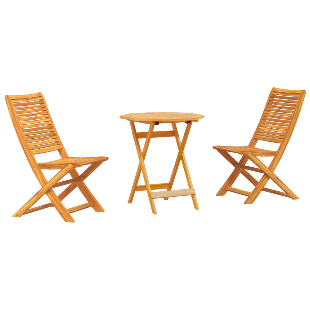 Set Bistro Pieghevole 3 Pezzi in Legno Massello di Acacia