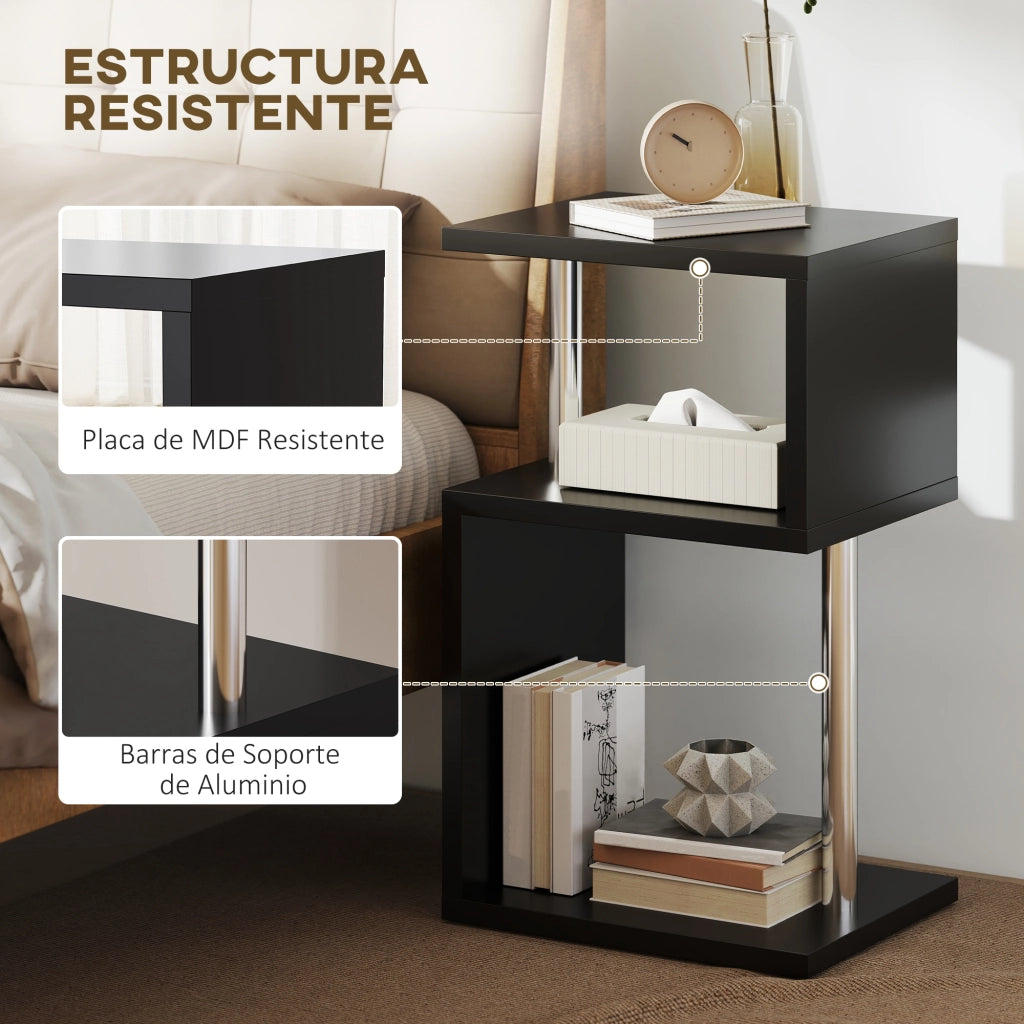 Tavolino da Salotto con Luci LED e Ripiani ¨C zephmum ¨C Nero Aluminio 44x38x75 cm