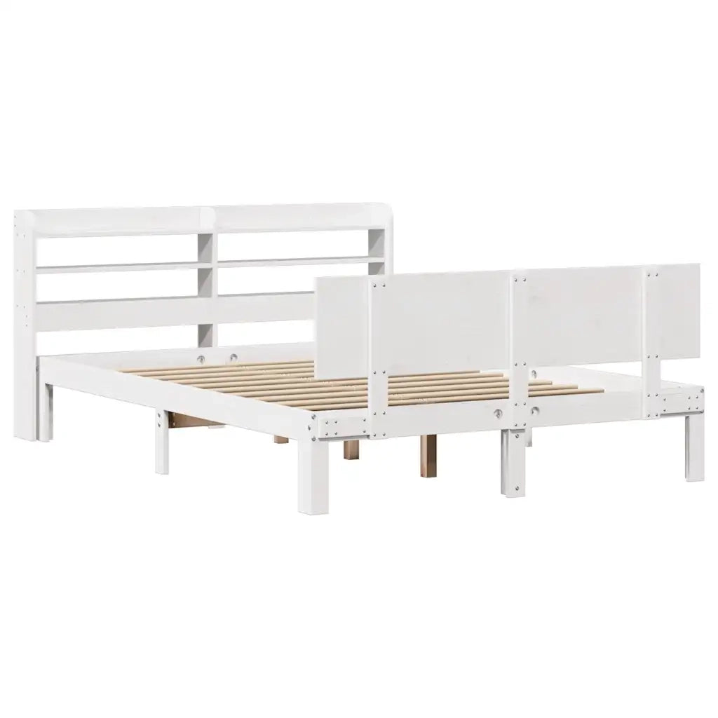 Giroletto con Testiera-Struttura Letto con testiera Bianco 135x190 cm Legno Massello di Pino 838341