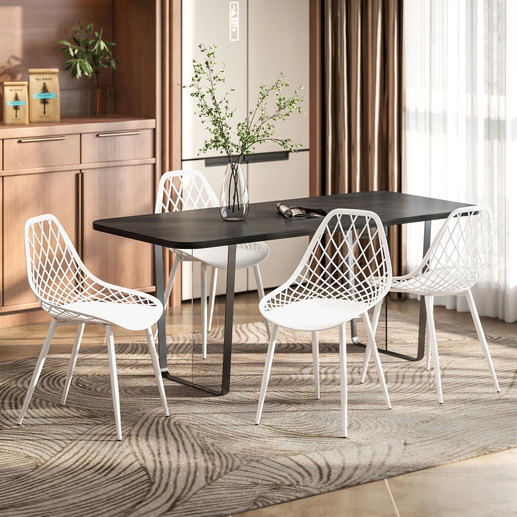 Set 4 Sedie da Pranzo Moderne ¨C Zephmum ¨C Plastica e Metallo Bianco