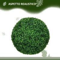 Set di 2 Piante Finte Sfera di Bosso Ø50cm, Decorazione per Interno ed Esterno, Verde