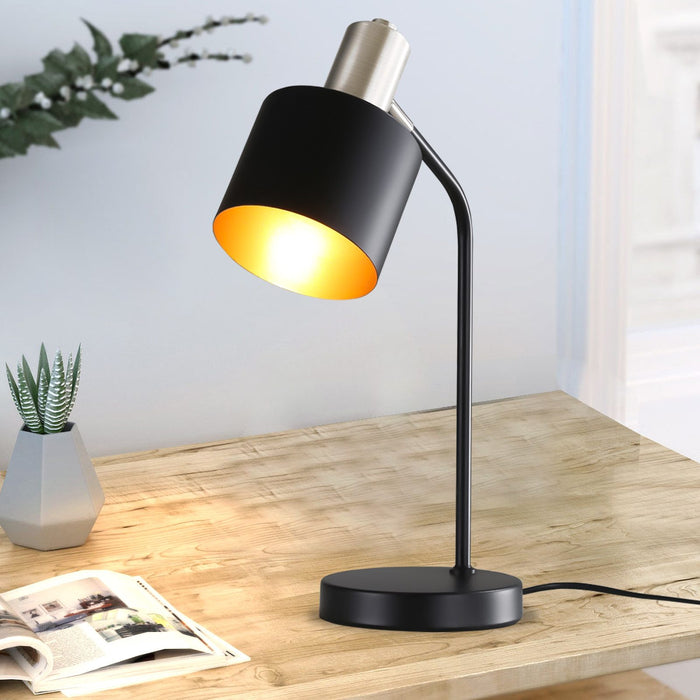 ZMH Lampada da tavolo vintage nera oro E27 cavo lettura per soggiorno comodino