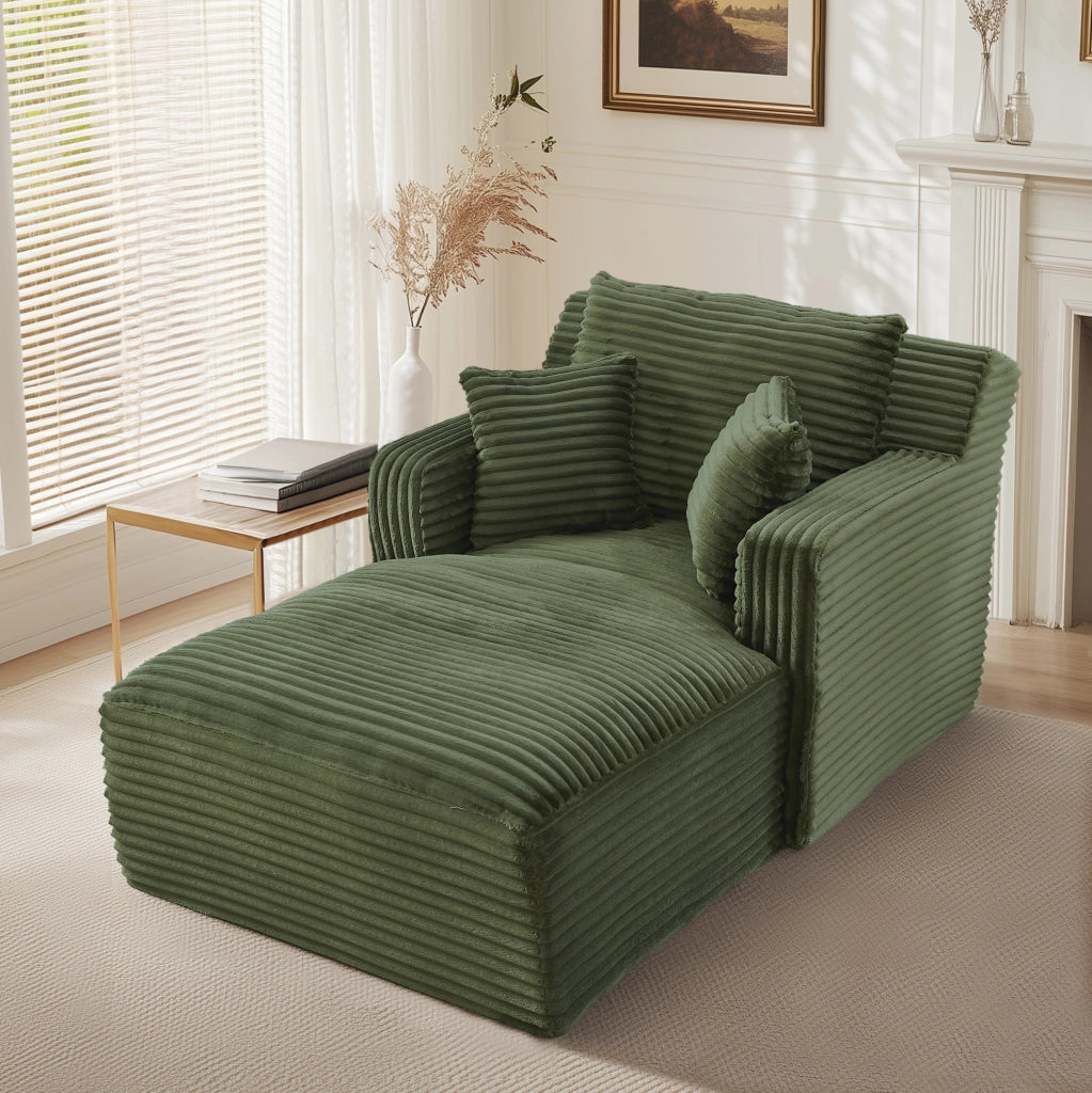Chaise longue in velluto a coste verde con funzione letto