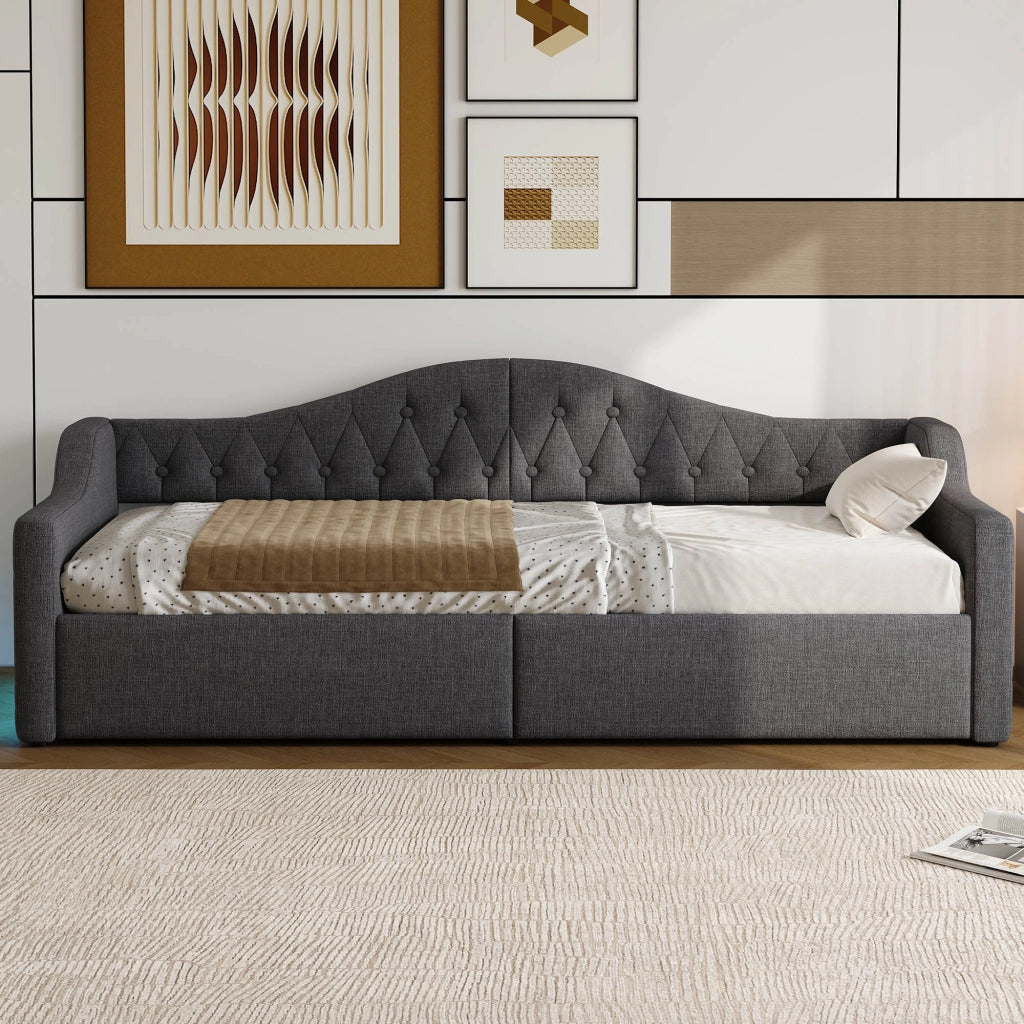 Letto a Divanetto 90x200 cm; Contenitore; LED; in MDF e Compensato; Grigio