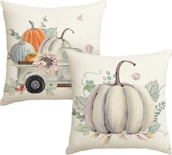 Set di 2 coprisacco per autunno con foglie e zucche - 45 x 45 cm
