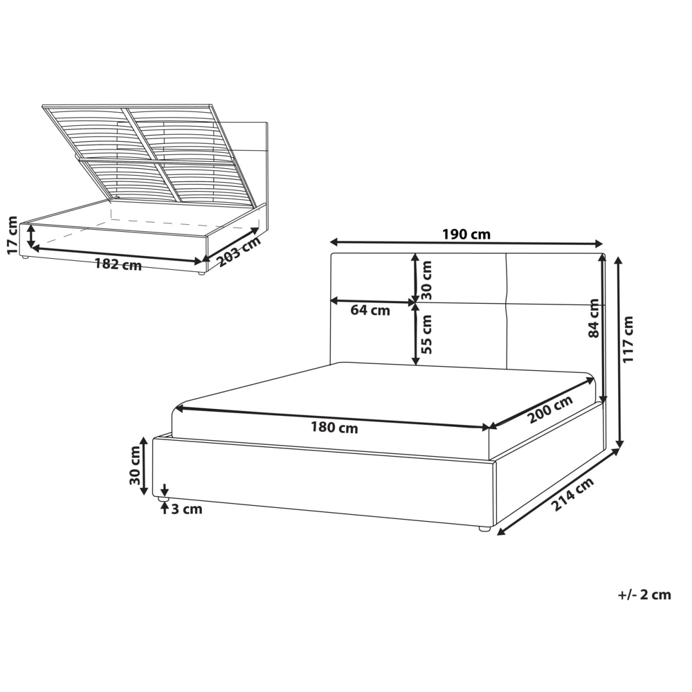 Letto ottomano Taupe Poliestere Rivestito 180 x 200 cm con Storage e Testata Mobili da Camera da Letto