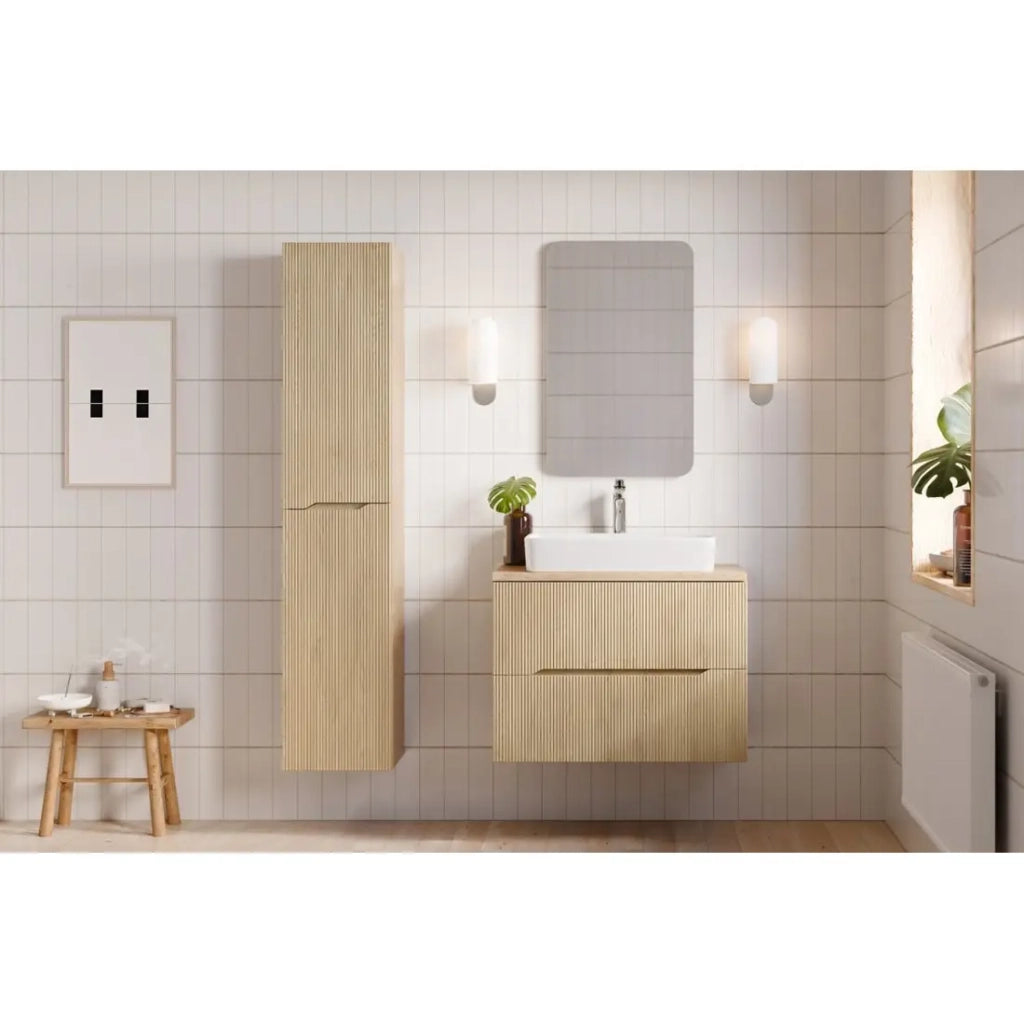 Set da bagno sospeso NATURA 115cm : mobile sotto lavabo 80cm + piano per lavabo + colonna
