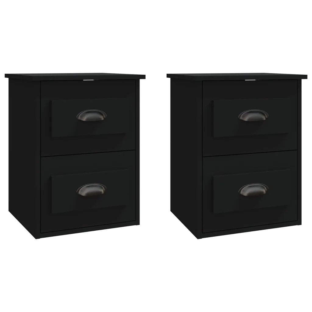 Set di 2 Comodini | Armadio da Notte | Mobiletto da notte a Parete Neri 41,5x36x53 cm