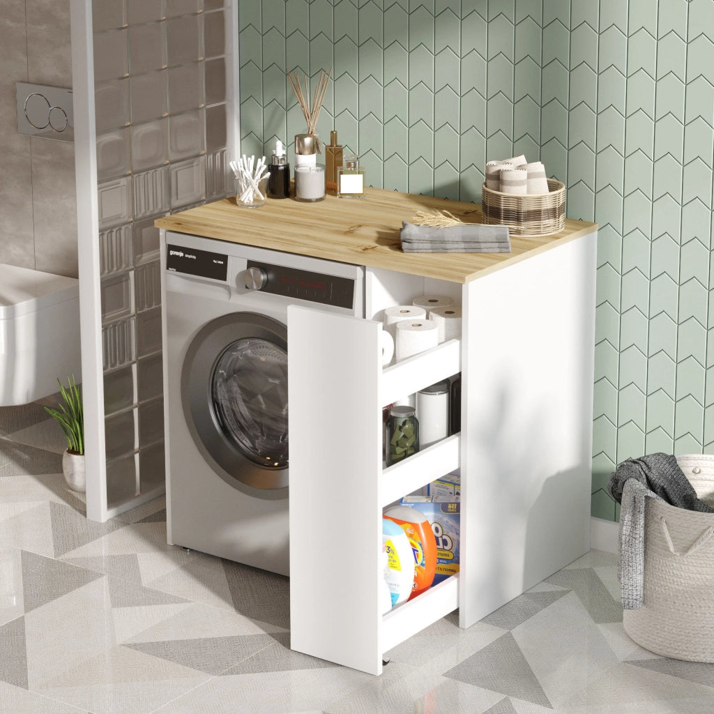 Mobile lavatrice in legno "SA1" - 93 x 60 x 88 cm - Bianco