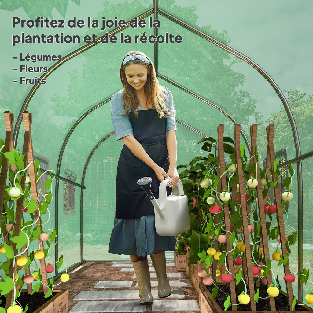 Serra Tunnel da Giardino ¨C Xylo ¨C 6m2 con 6 Finestre Porta Zip Struttura Ferro Zincato Verde