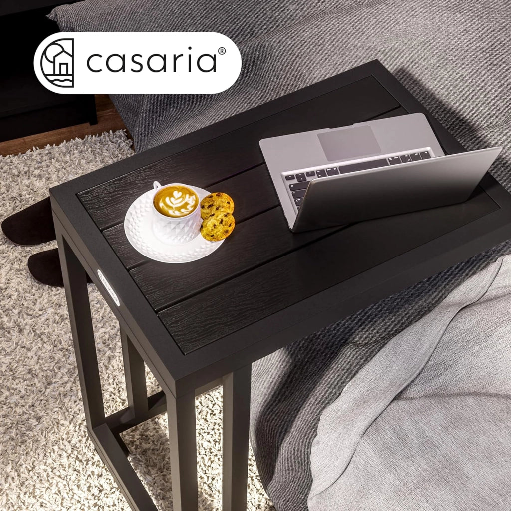 ® Tavolo a C 50x40x66cm Piano in metallo WPC Portata 25 kg con Ruote Tavolino da Salotto Tavolino per Esterno