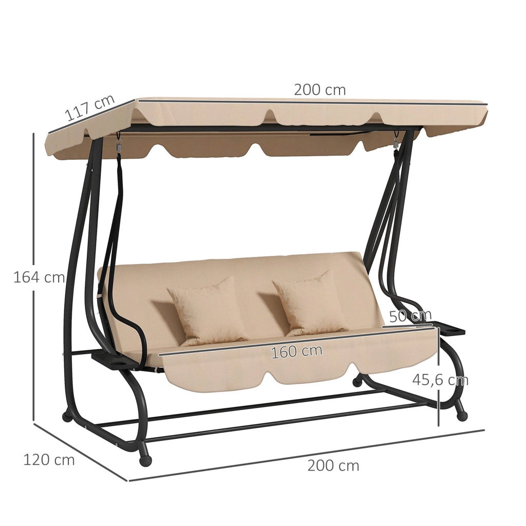 Divano a dondolo 3 posti Hollywood ¨C zephmum ¨C Marrone, Polyrattan, Acciaio, 200x120x164 cm