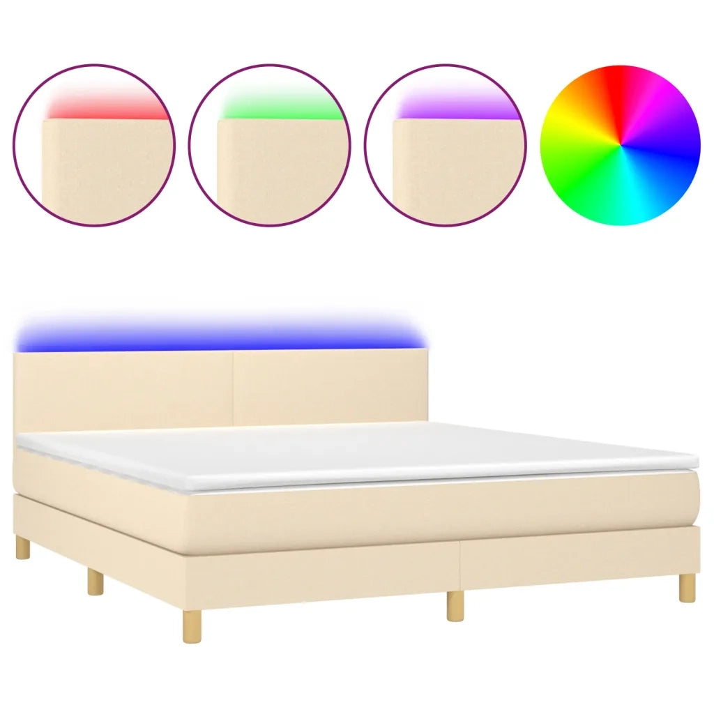 Letto a Molle con Materasso e LED Crema 160x200 cm in Tessuto cod mxl 66005