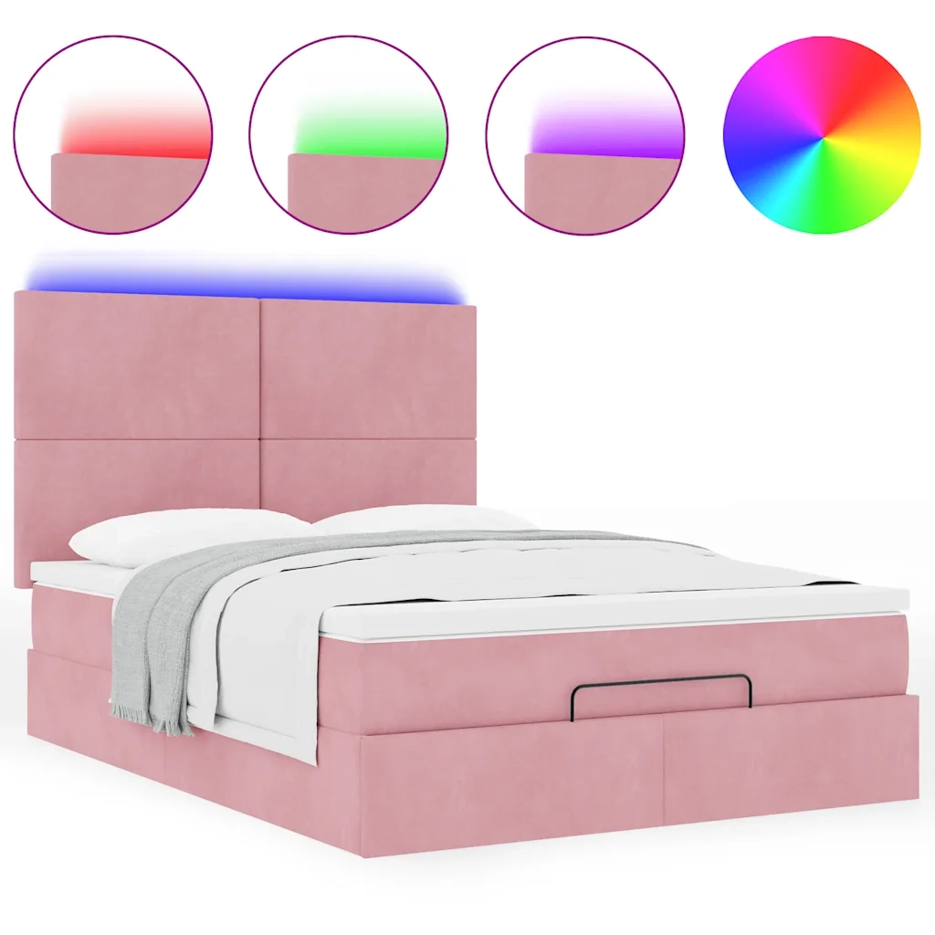 Struttura Letto Pouf con Materassi Rosa 140x190 cm in Velluto 3314251